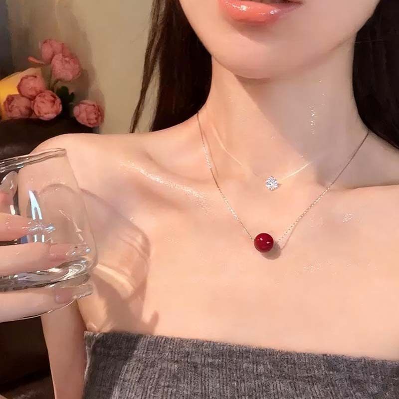 2026新款高级感小众安可拉红圆珠项链女款叠戴锁骨链颈链百搭配饰