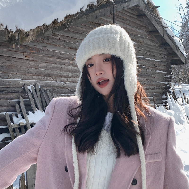 韩系飞行帽女冬灰色米白色拉法帽