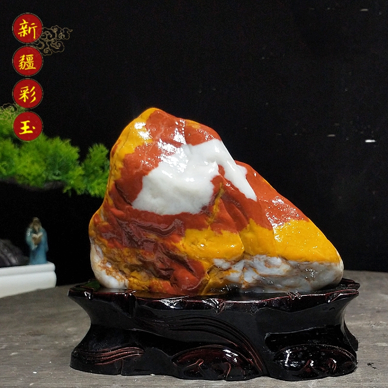 奇石天然新疆戈壁三彩玉地表籽料金丝玉原石客厅玄关摆件收藏包邮