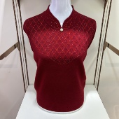 旗袍领烫钻妈妈装 打底衫 毛衣中老年女装 2024秋冬装 红色针织羊毛衫