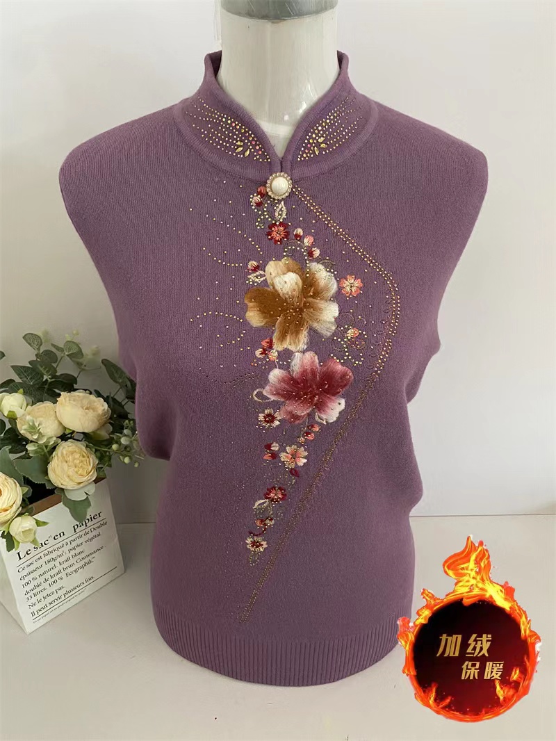 中老年加绒加厚针织打底羊毛衫