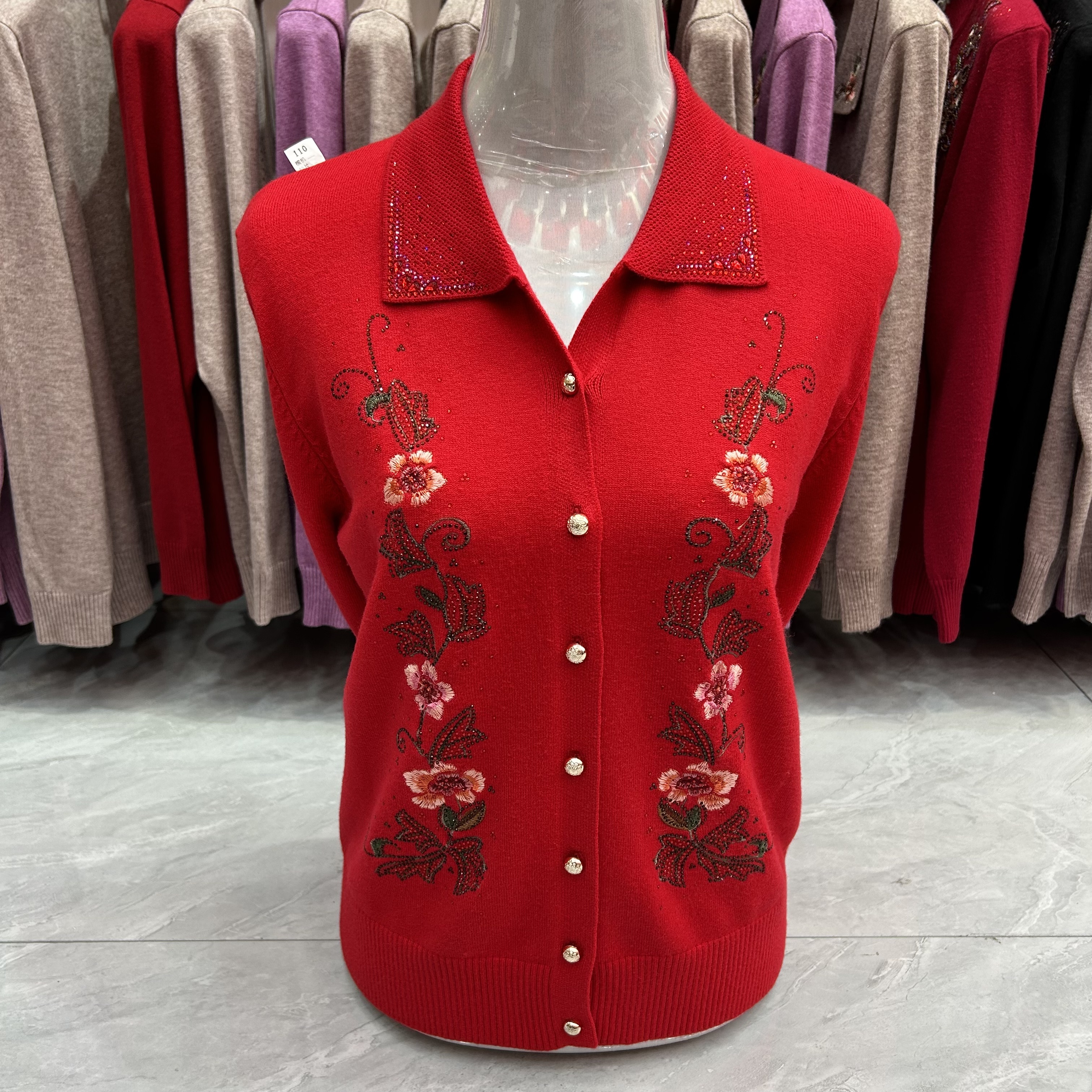 妈妈装秋装新款翻领针织羊毛开衫