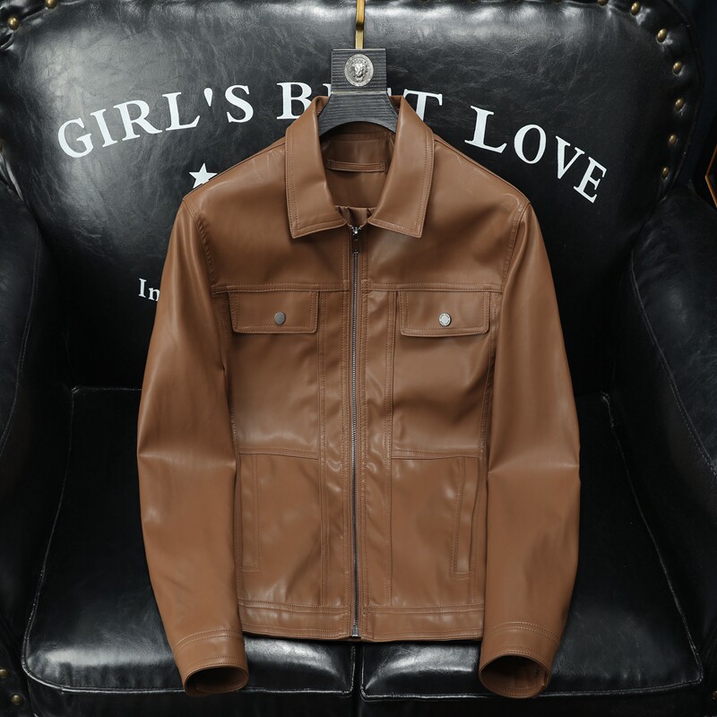 2025年秋冬新款男士翻领机车皮外套修身潮男货号6919P175沙发底，男装皮衣，钱塘6007(原2006)