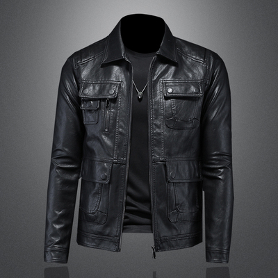 2025年秋冬新款男士翻领机车皮外套修身潮男货号7285 P195镂空图