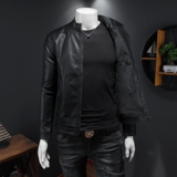 2025秋冬新款加绒男士立领机车皮外套修身潮男7122-2P185黑色，男装工装外套，钱塘6007(原2006)