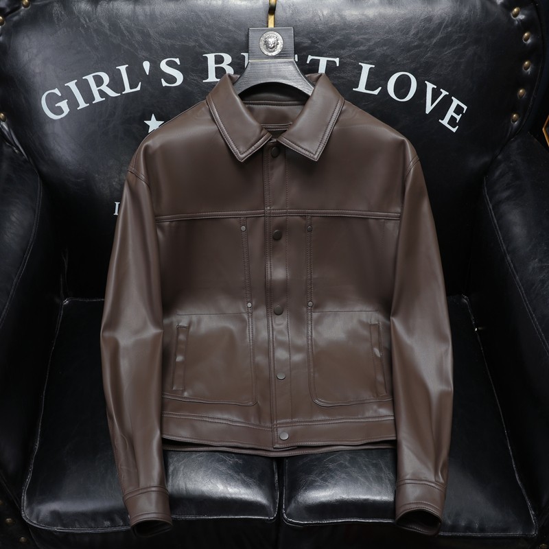 2025年秋冬新款男士翻领机车皮外套修身潮男货号9107 P185沙发图,男装,皮衣,淘宝优惠券,粉丝福利购,淘宝优惠卷