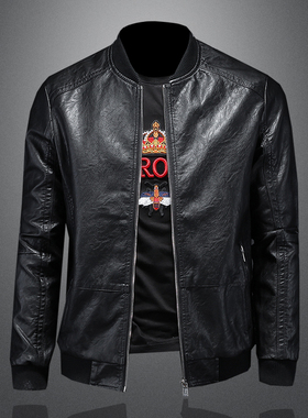 2026年春款新款男士棒球领机车皮外套修身潮男货号8096P175玻璃