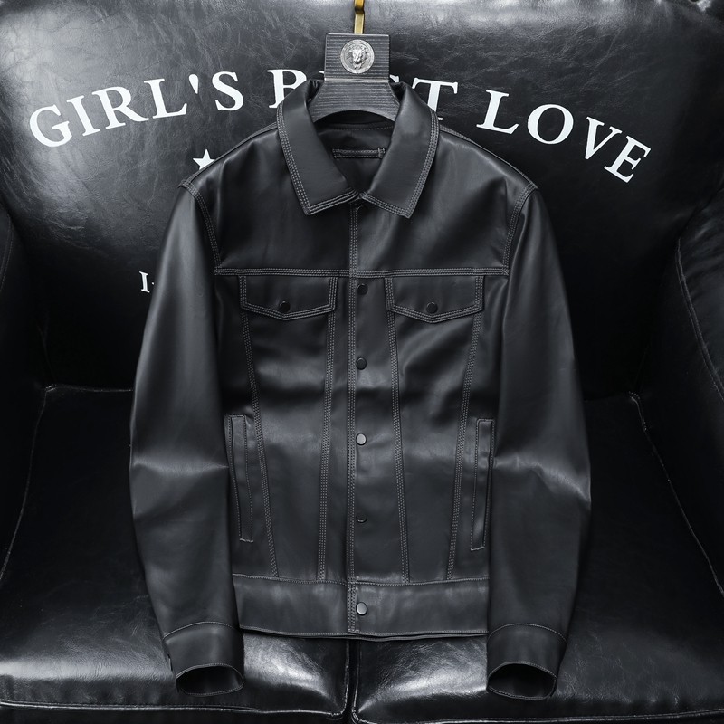 2024年秋冬新款男士翻领机车皮外套修身潮男货号0723P185沙发底，男装工装外套，钱塘6007(原2006)