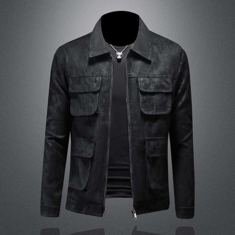 2024年秋冬新款男士翻领机车皮外套修身潮男货号9009P195镂空图,男装工装外套,钱塘6007(原2006)