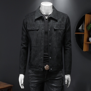 2026年秋冬新款男士翻领机车皮外套修身潮男货号9013P175 假模图，男装夹克，钱塘6007(原2006)