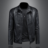 2024秋冬新款男士立领机车皮外套修身潮男皮衣7187P195黑色，男装皮衣，钱塘6007(原2006)
