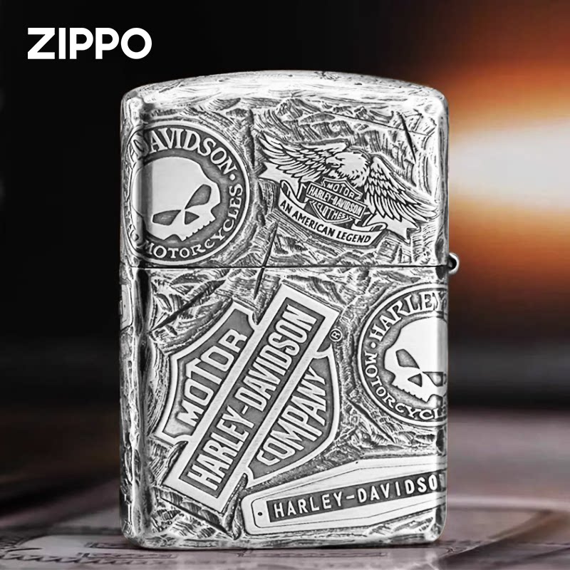 Zippo打火机千语大师熏银哈雷11章 盔甲机芝宝银色双面送男士收藏