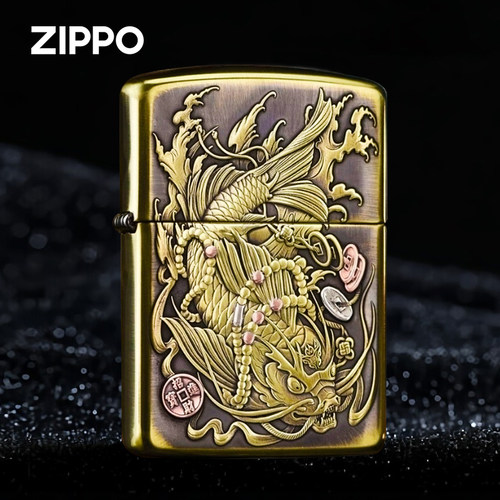 ZIPPO蝎子168紫铜镶嵌鱼化龙