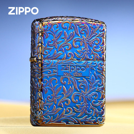 ZIPPO/之宝打火机熏金烤蓝五面唐草中标盔甲防风原装正品收藏送礼