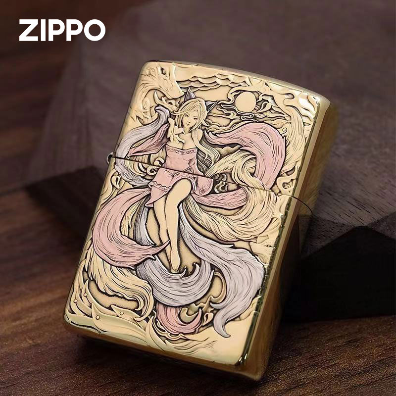 Zippo/之宝打火机破法者九尾狐三代紫铜镍银镶嵌芝宝煤油防风盔甲