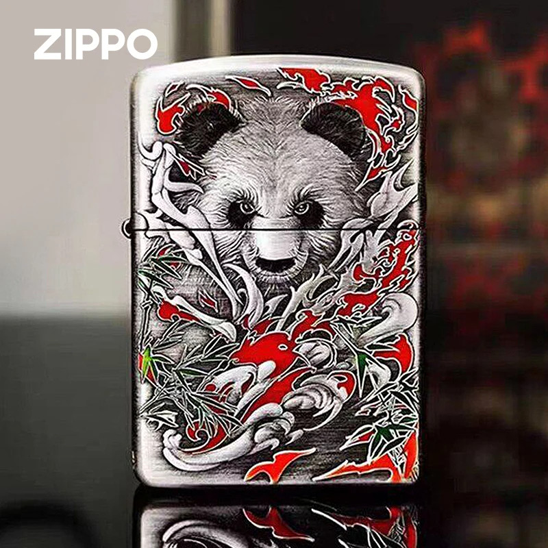 ZIPPO/之宝打火机熏银功夫熊猫盔甲立体彩绘防风正版经典送礼收藏