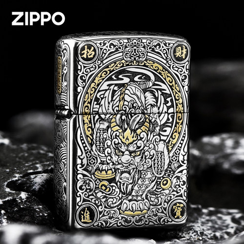 ZIPPO霸气招财貔貅错金银重甲