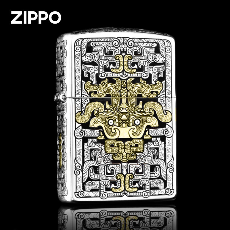 Zippo/之宝银金双色饕餮纹打火机