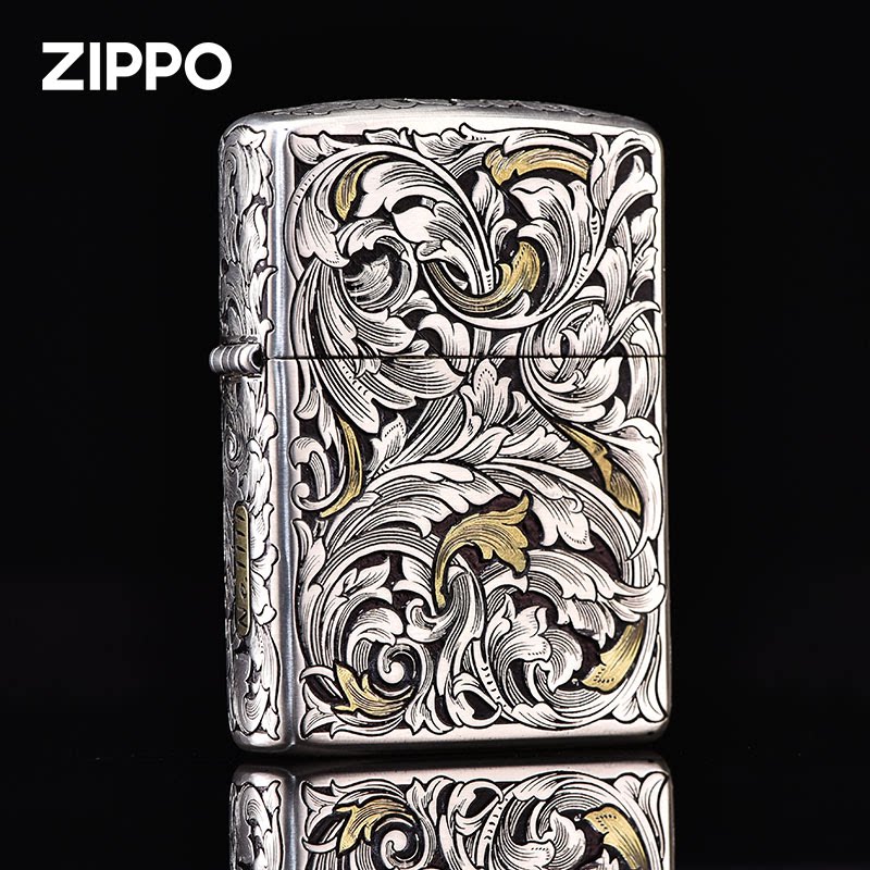 Zippo/之宝镀银错金大唐草打火机