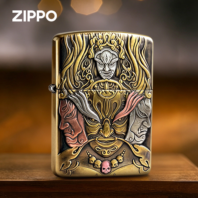 ZIPPO/之宝打火机狼王四面佛黄铜镶嵌盔甲原装正品浮雕收藏送男友