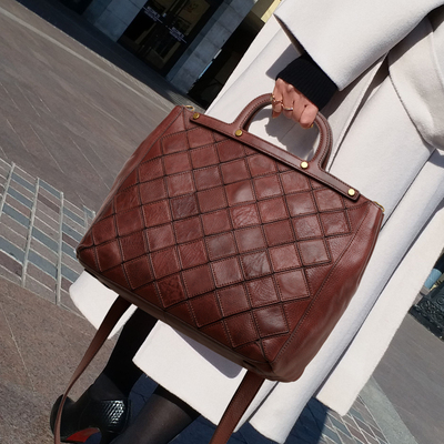 CCAMO拼接格子包轻奢小众真皮包