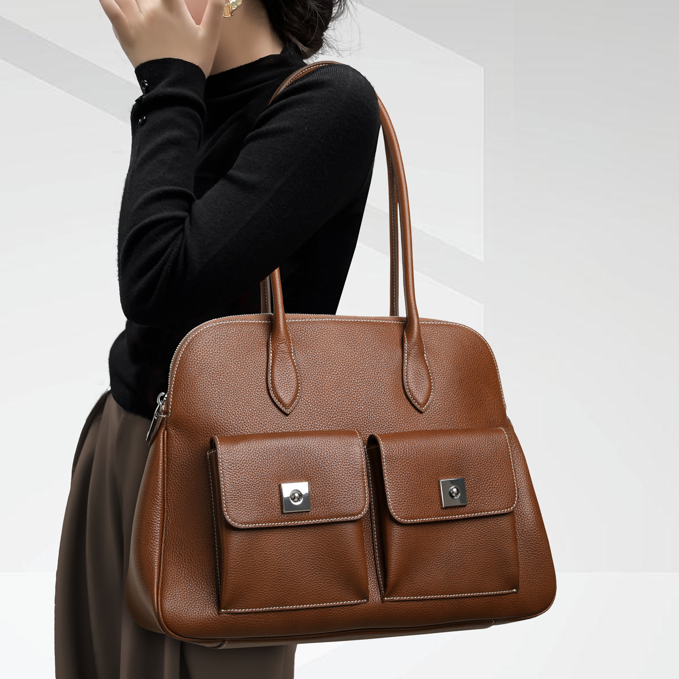 CCAMO托特包时尚轻奢真皮单肩包