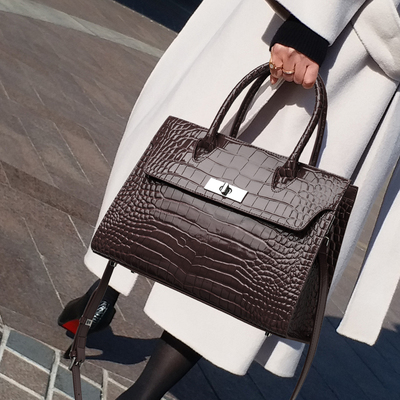 CCAMO时尚鳄鱼纹真皮托特包百搭
