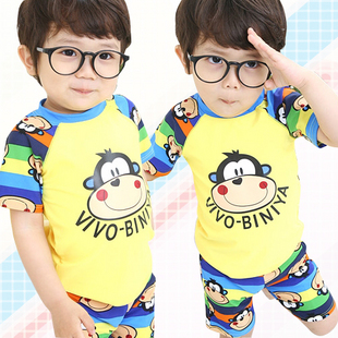 2018韩版防紫外线泳衣 聪明猴婴儿泳装 儿童分体游泳衣 男童泳裤