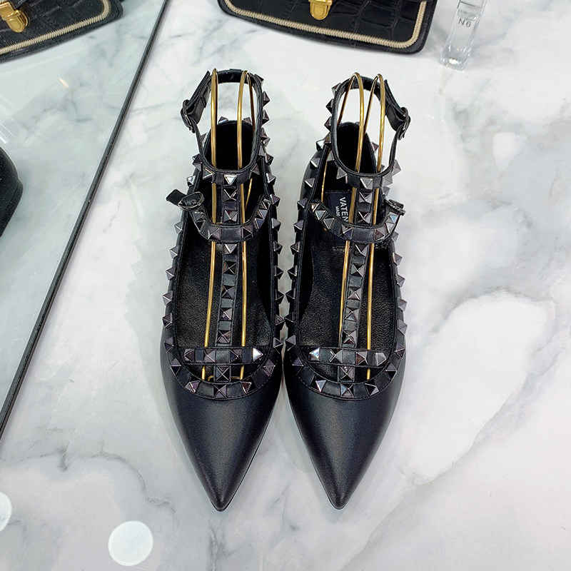 2024夏季新款铆钉尖头女士真皮平底单鞋绑带柳丁浅口复古潮流超软