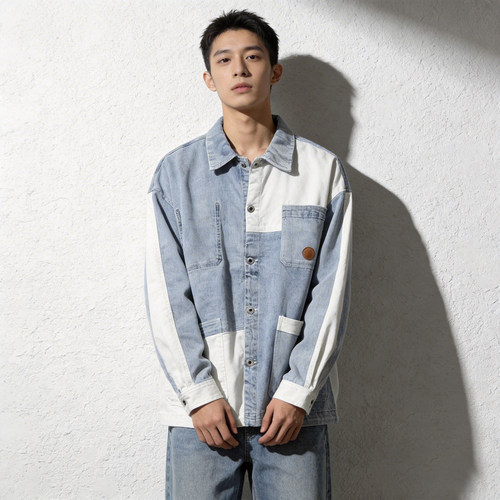 ABLE JEANS男夹克休闲做旧天丝牛仔衬衫男女休闲外套青年宽松秋季