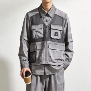 ABLE JEANS两件套机能背心衬衫 设计师夹克口袋外套潮 一衣四穿