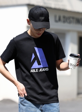 25新款ABLE JEANS男体恤索罗娜短袖t恤凉感黑色圆领SONORA短T夏季