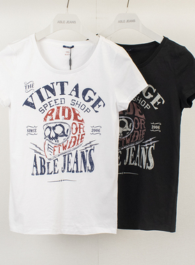 超值T恤 正品ABLE JEANS女士夏季全棉短袖印花体恤半袖街头t恤衫