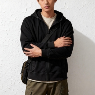 新款 JEANS男女宽松针织连帽夹克潮流黑外套 拉链针织牛仔夹克ABLE