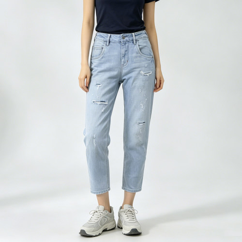 春夏浅色女牛仔裤ABLE JEANS女裤立体男朋友九分裤破洞牛仔锥形裤