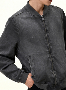 男士秋季棒球夹克ABLE JEANS男外套小码夹克水洗针织小个子男茄克