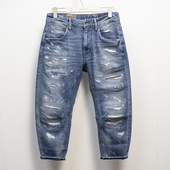 ABLE JEANS牛仔裤 男水洗复古个性 特价 破洞潮流弹力补丁泼墨八分裤