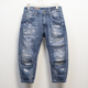 ABLE JEANS牛仔裤 男水洗复古个性 特价 破洞潮流弹力补丁泼墨八分裤