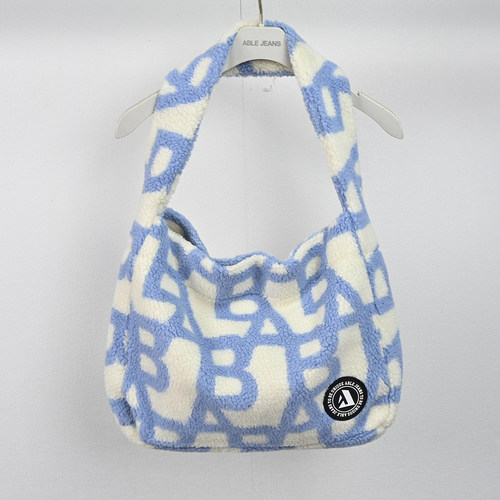 羊羔绒购物袋提花单肩包