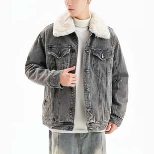 棉衣潮流翻领休闲宽松上衣 JEANS男女中性款 冬季 加厚牛仔棉服ABLE