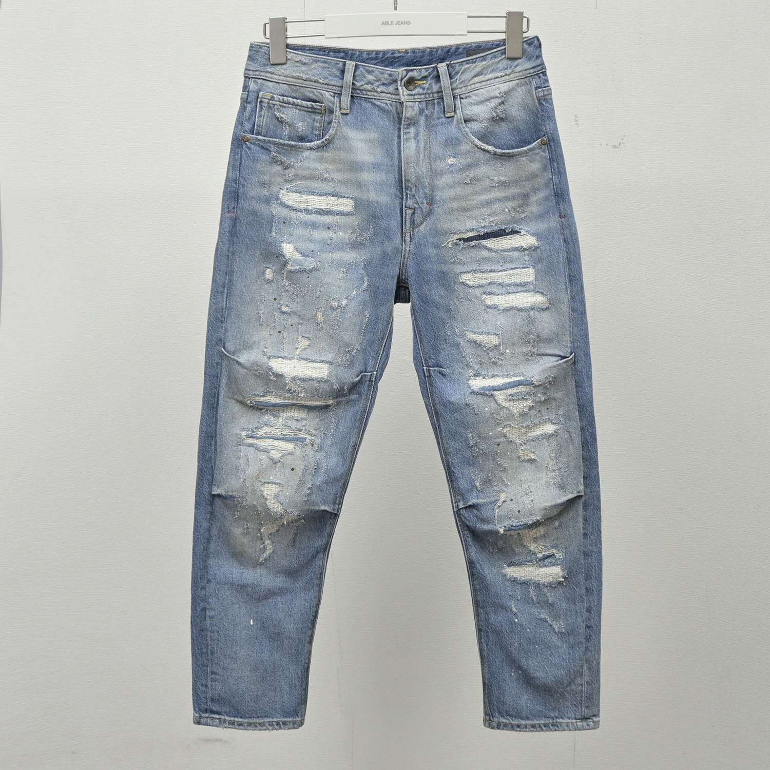 孤品ABLE JEANS男士牛仔裤水洗破洞3D松垮裤潮流宽松立体剪裁长裤