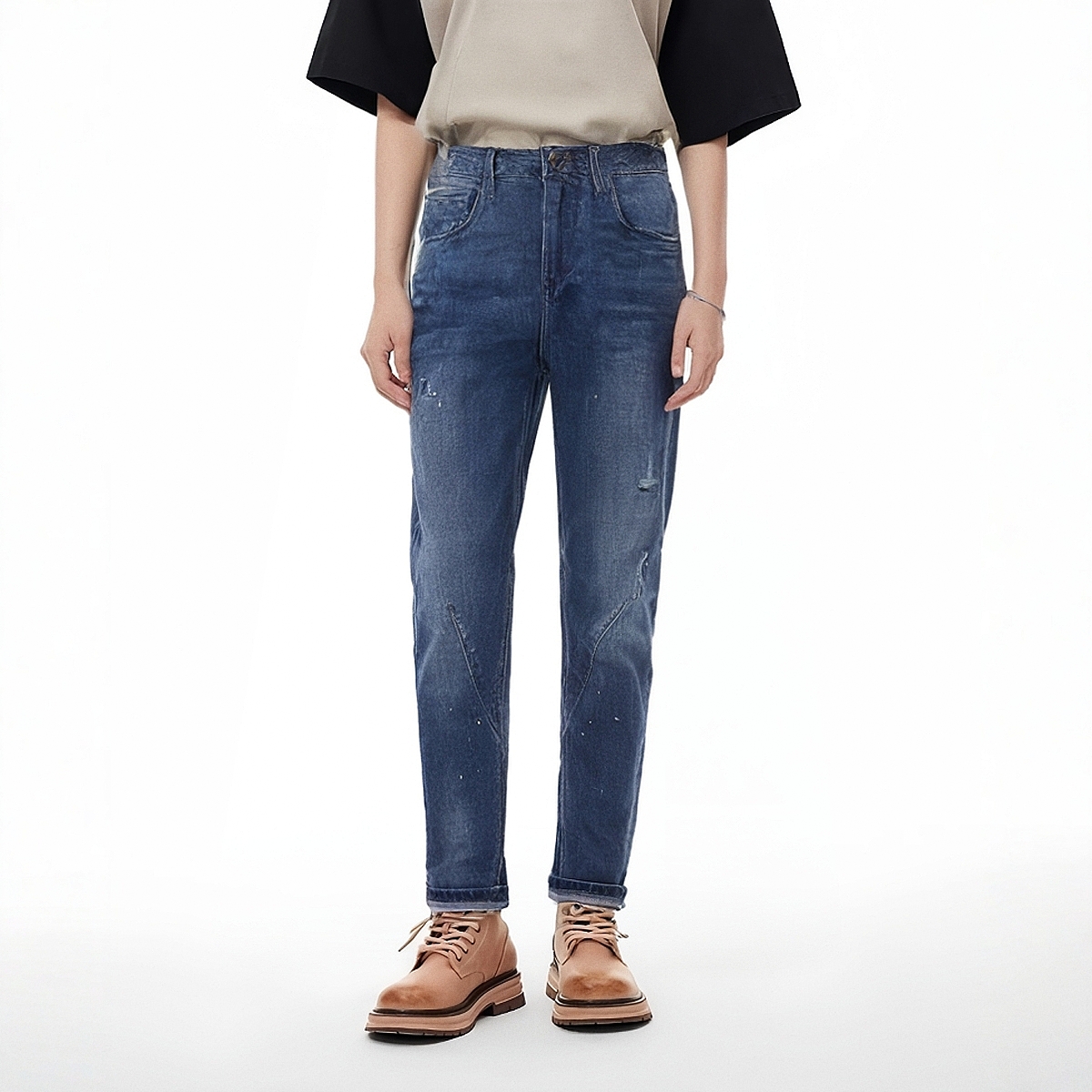 牛仔锥形裤ABLE JEANS牛仔裤女潮流弹力显瘦小脚中腰长裤秋季长裤