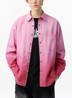 男女衬衫日系渐变色宽松ABLE JEANS长袖休闲字母绣花弹力衬衣潮流