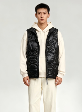 草莓熊绗棉背心ABLE JEANS男女秋冬上衣防泼水立领黑白色棉马甲潮