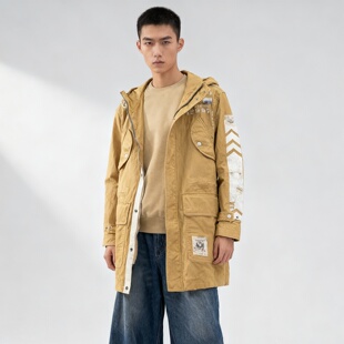 血亏吊牌1499男外套ABLE JEANS外套印花潮休闲连帽中长派克男风衣