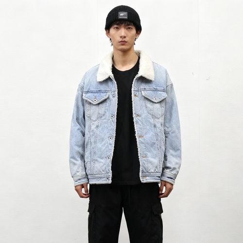 大码复古水洗牛仔外套男潮流棉服