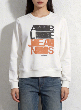 春季ABLE JEANS卫衣女休闲圆领套头上衣毛圈布印花潮流长袖针织衫