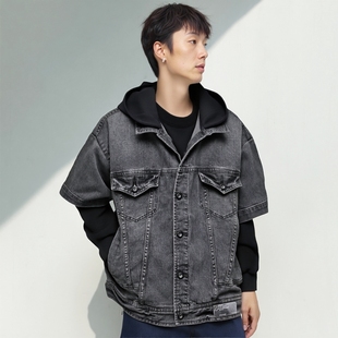 外套宽松 黑色牛仔夹克假两件连帽休闲秋季 超赞ABLE JEANS男女同款