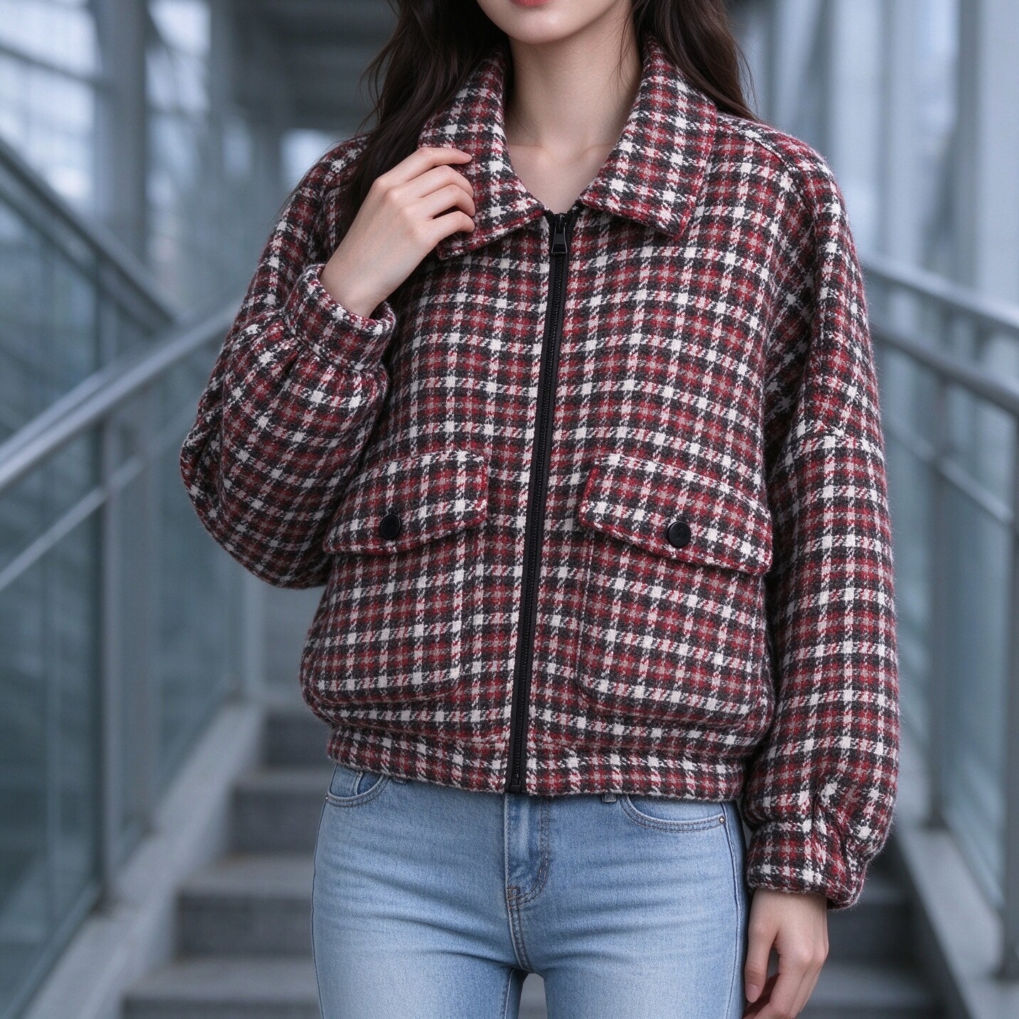 ABLEJEANS女款羊毛呢短宽松夹克