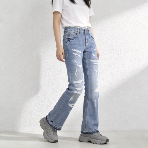 提臀显瘦大长腿ABLE JEANS女牛仔裤潮流破洞九分修身微喇高腰女裤